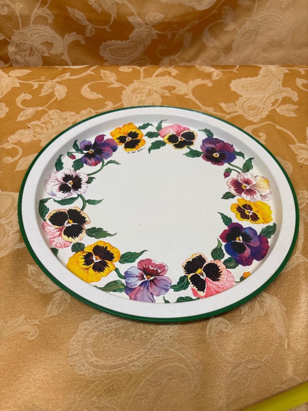 Potpourri Designs Pansies Metal Tray Vintage 1991
